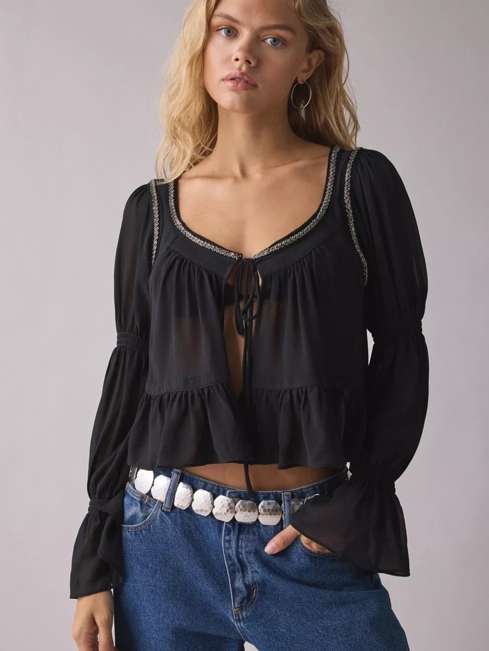Kimchi Blue Kit Prairie Long Sleeve Babydoll Top